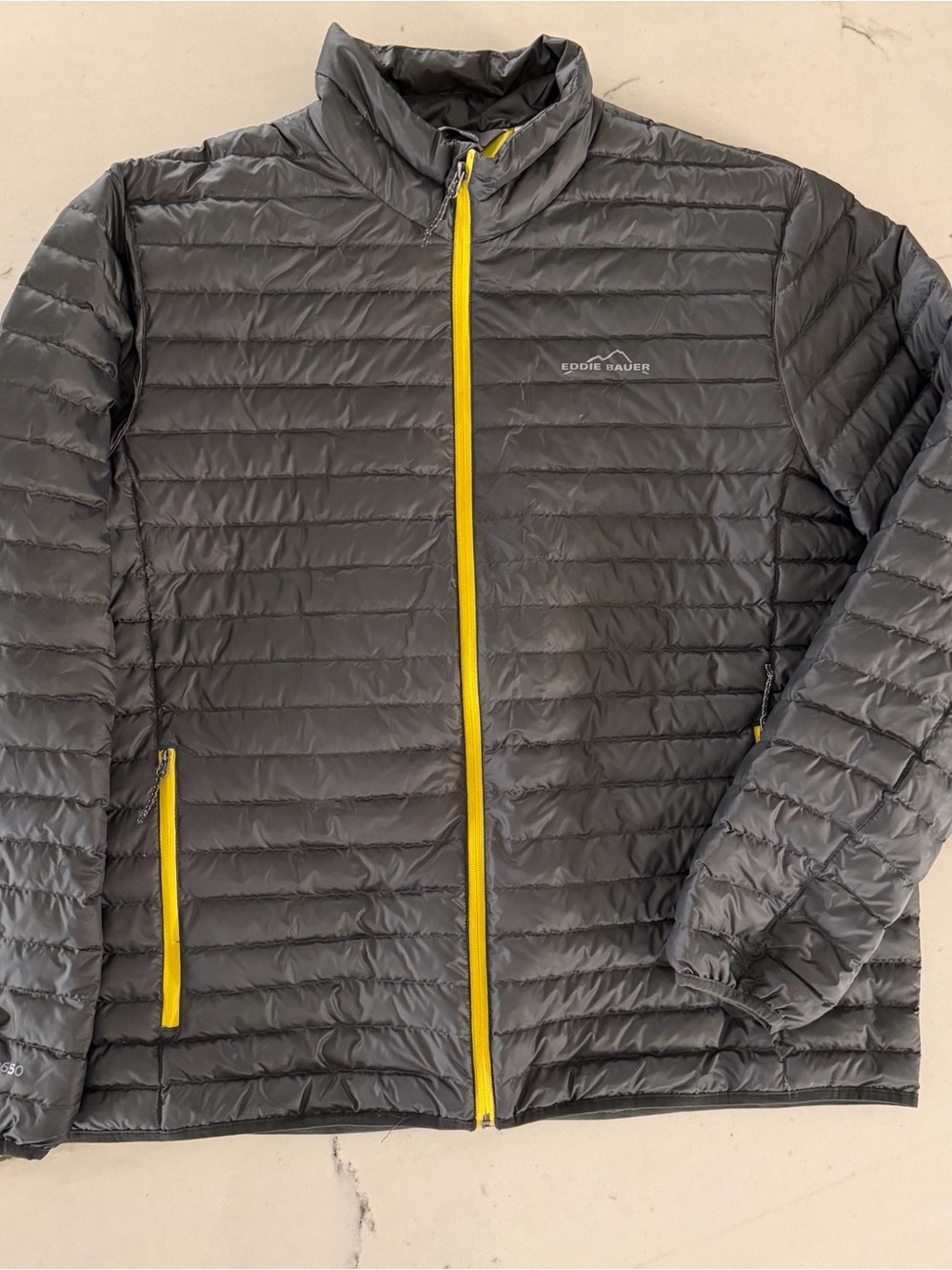 Eddie Bauer Gray EB650 Down Puffer Full Zip Lightweight Jacket Coat Men's XL